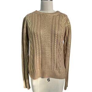 MICHAEL KORS RUBBED GOLD  METALLIC PULLOVER SWEATER CHUNKY KNIT SIZE M NWOT